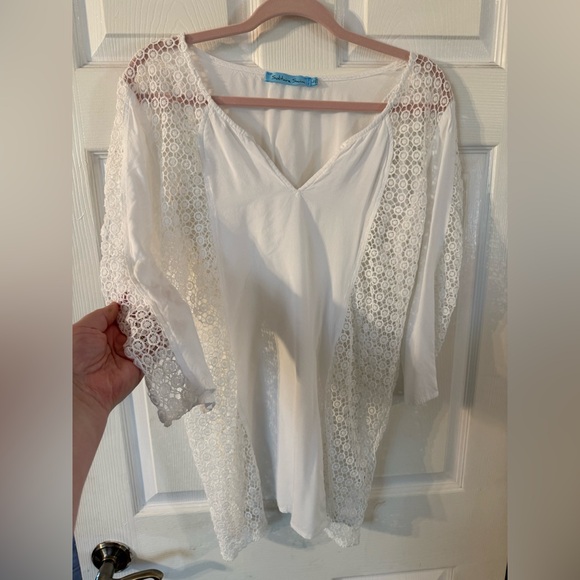 Ladies Elegant White Solitaire Swin  Lace Swim Cover-Up - Picture 12 of 12